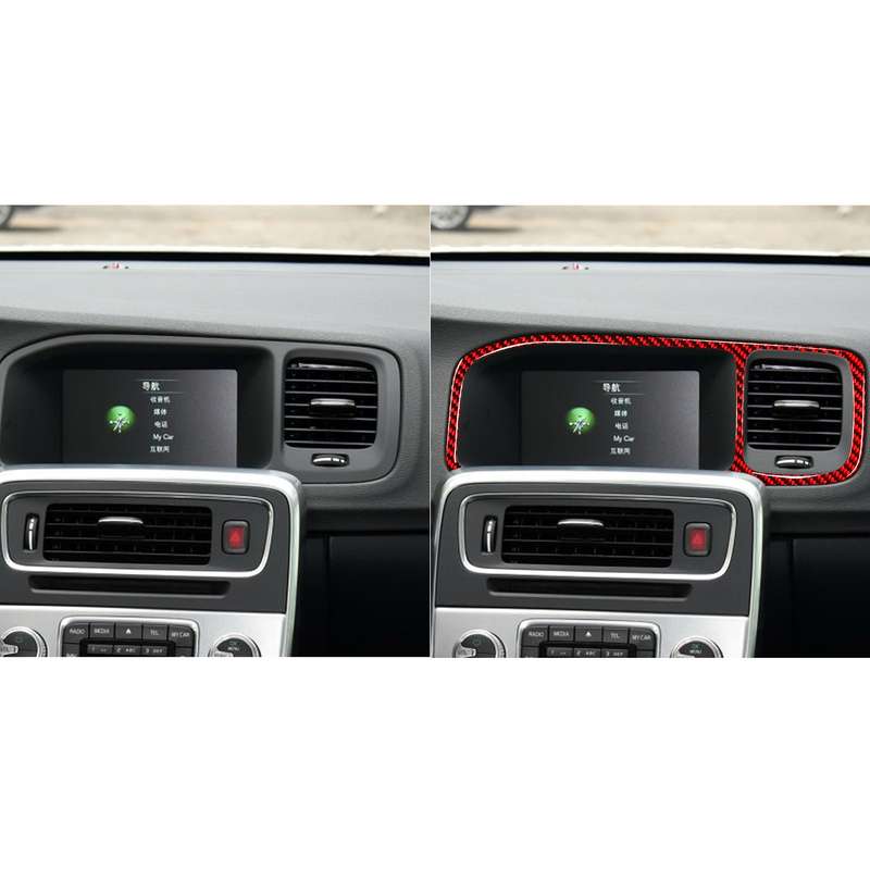 Car Carbon Fiber Navigation Frame Decorative Sticker for Volvo V60 2010-2017, Left Drive(Red)