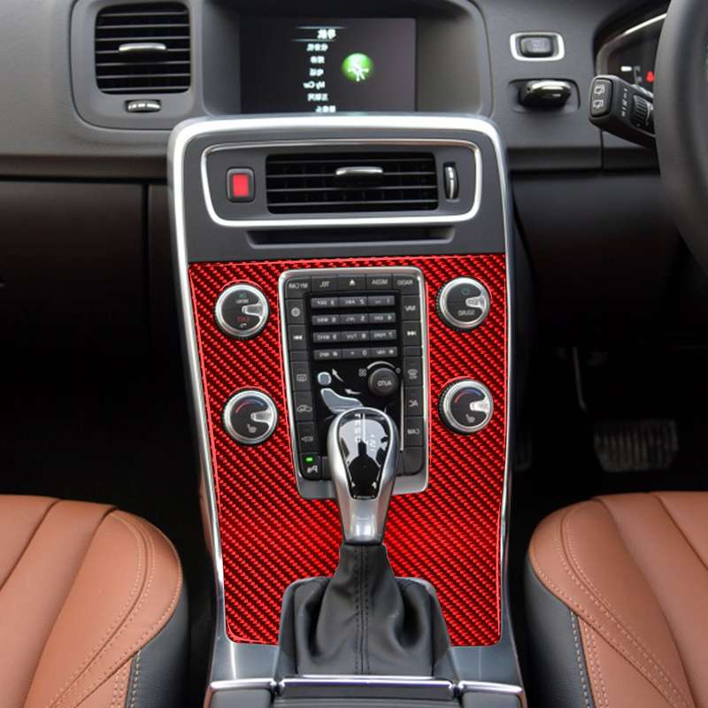 Car Carbon Fiber Central Control Panel Decorative Sticker for Volvo V60 2010-2017, Right Drive(Red)