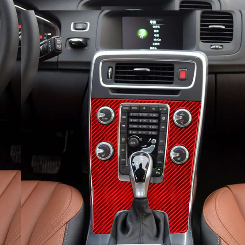 Car Carbon Fiber Central Control Panel Decorative Sticker for Volvo V60 2010-2017, Left Drive(Red)