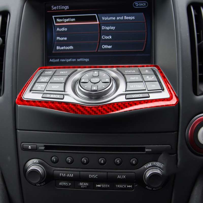 Car Carbon Fiber Multimedia Navigation Button Panel Decorative Sticker for Nissan 370Z / Z34 2009-,