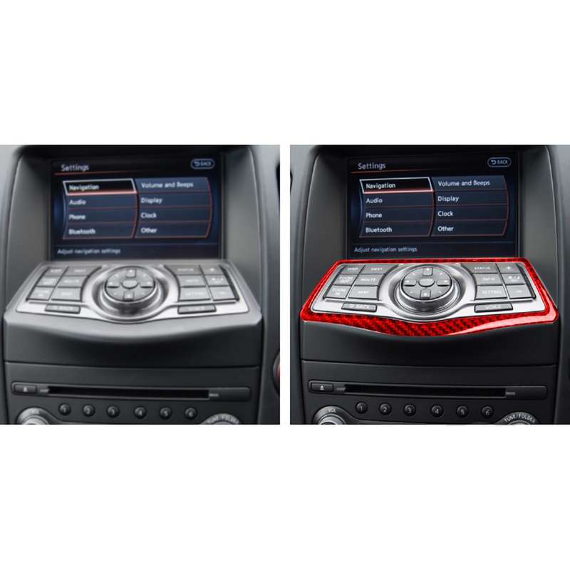 Car Carbon Fiber Multimedia Navigation Button Panel Decorative Sticker for Nissan 370Z / Z34 2009-,
