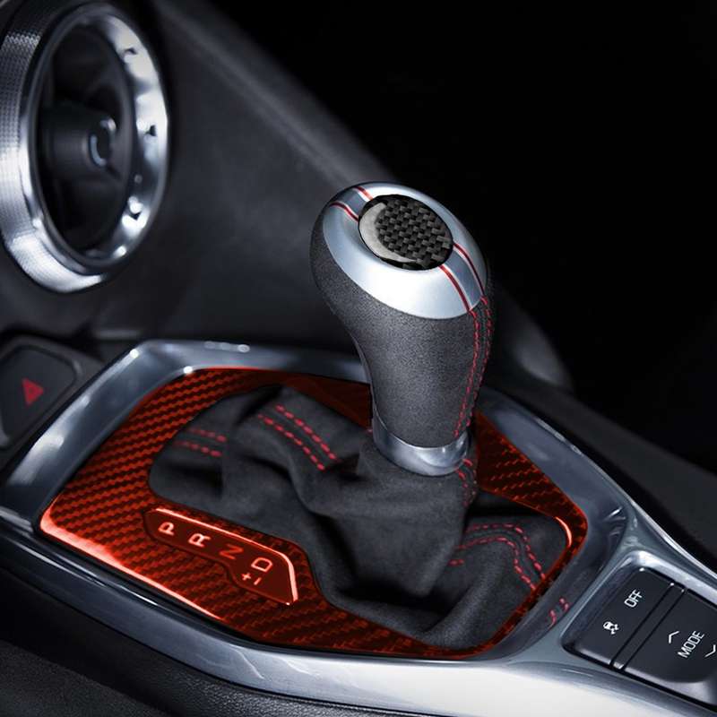 Car Carbon Fiber Gear Frame Decorative Sticker for Chevrolet Camaro 2017-2019, Left Drive (Red)
