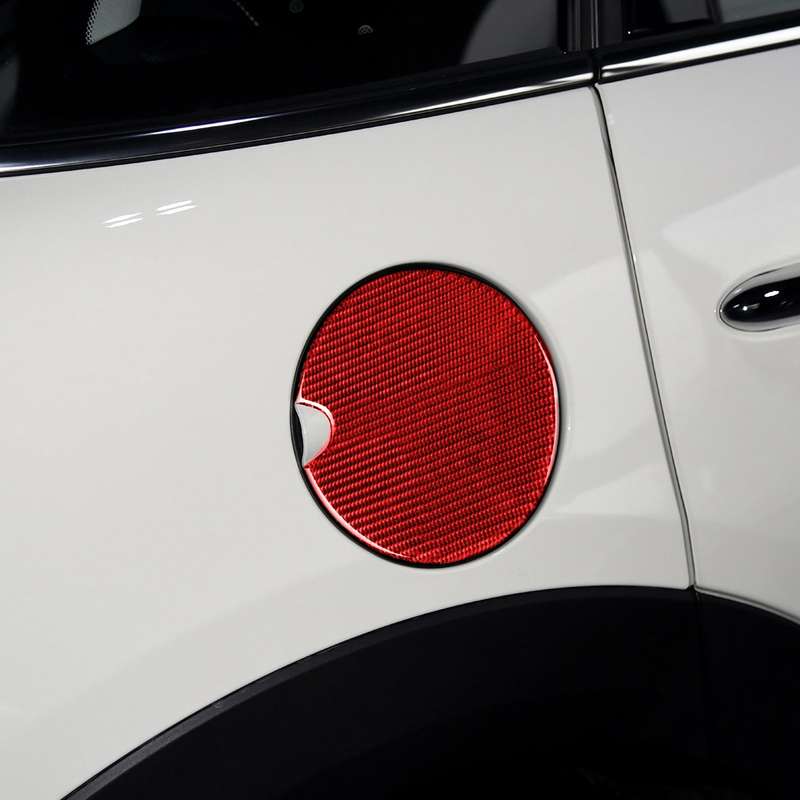 Car Carbon Fiber Fuel Tank Cap Decorative Sticker for BMW Mini, Left and Right Drive Universal (Red)