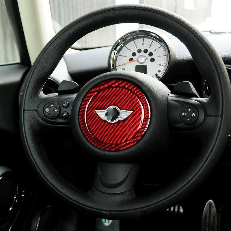 2 in 1 Car Carbon Fiber Steering Wheel Decorative Sticker for BMW Mini R55 R56 Countryman R60 Pacema