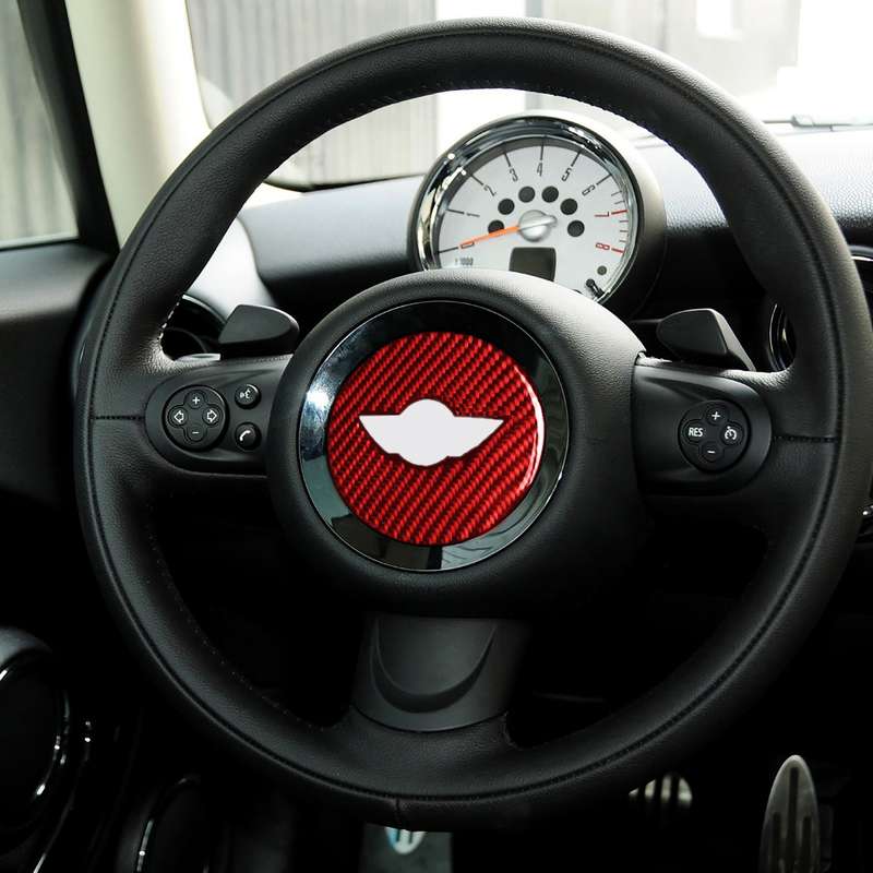 Car Carbon Fiber Steering Wheel Logo Decorative Sticker for BMW Mini R55 R56 Countryman R60 Paceman