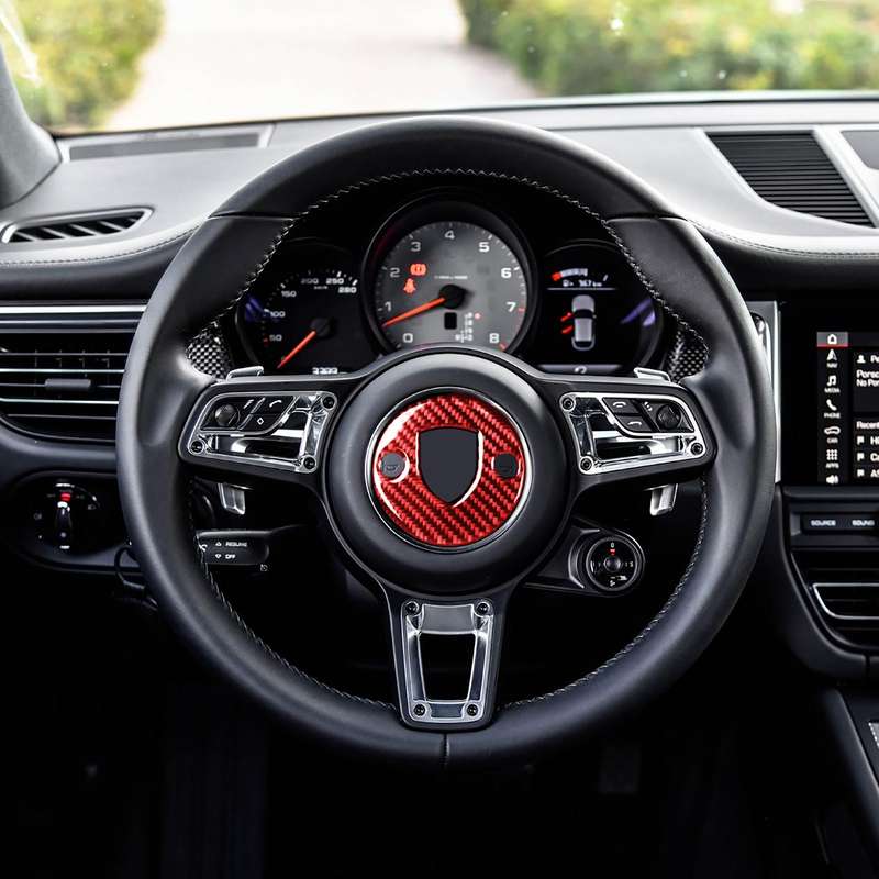 Car Carbon Fiber Steering Wheel Decorative Sticker for Porsche Macan 2014-2021, Left and Right Drive