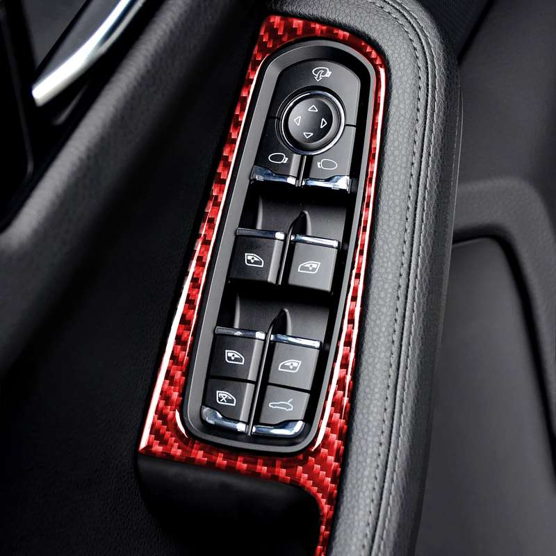Car Carbon Fiber Window Buttons Panel Decorative Sticker for Porsche Macan 2014-2021, Left and Right