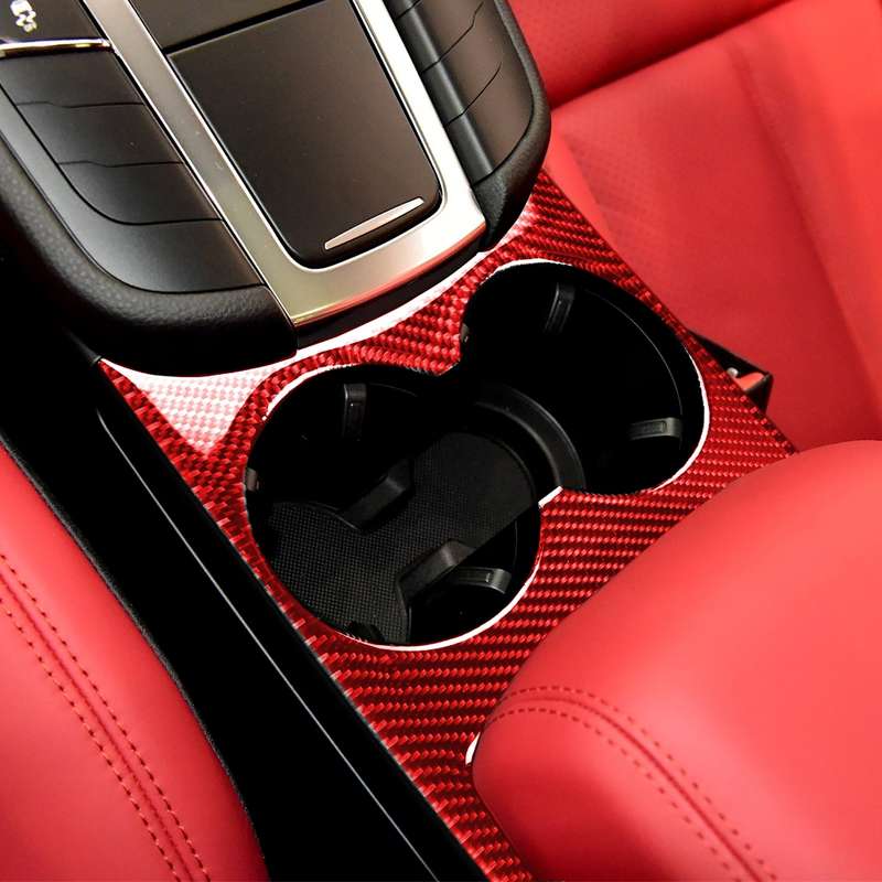 Car Carbon Fiber Water Cup Holder Panel Decorative Sticker for Porsche Macan 2014-2021, Left and Rig
