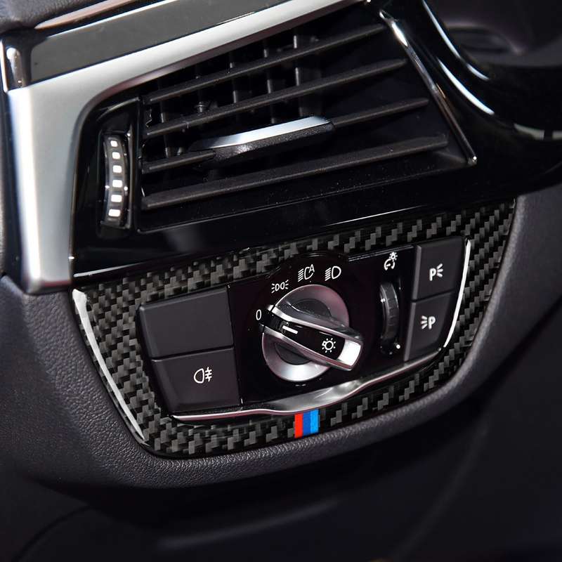 Car Carbon Fiber Headlight Switch 3-color Decorative Sticker for BMW G01 X3 2018-2020 / G02 X4 2019-