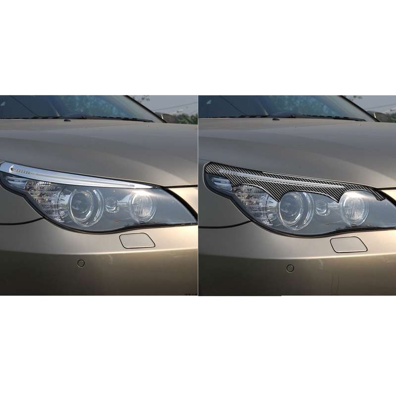 2 PCS / Set Carbon Fiber Car Lamp Eyebrow Decorative Sticker for BMW E60 5 Series 2004-2010, Drop Gl