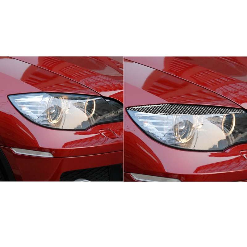 2 PCS / Set Carbon Fiber Car Lamp Eyebrow Decorative Sticker for BMW E71/X6 2008-2014, Drop Glue Ver
