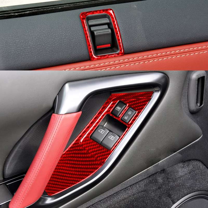 6 PCS / Set Carbon Fiber Car Window Lift Button Door Lock Decorative Sticker for Nissan GTR R35 2008