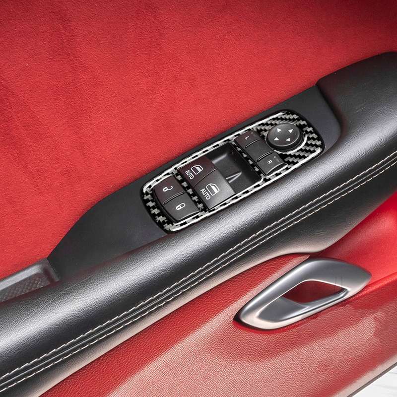 Carbon Fiber Car Window Lift Button Decorative Sticker for Dodge Challenger 2015 to Now, Left Drivin