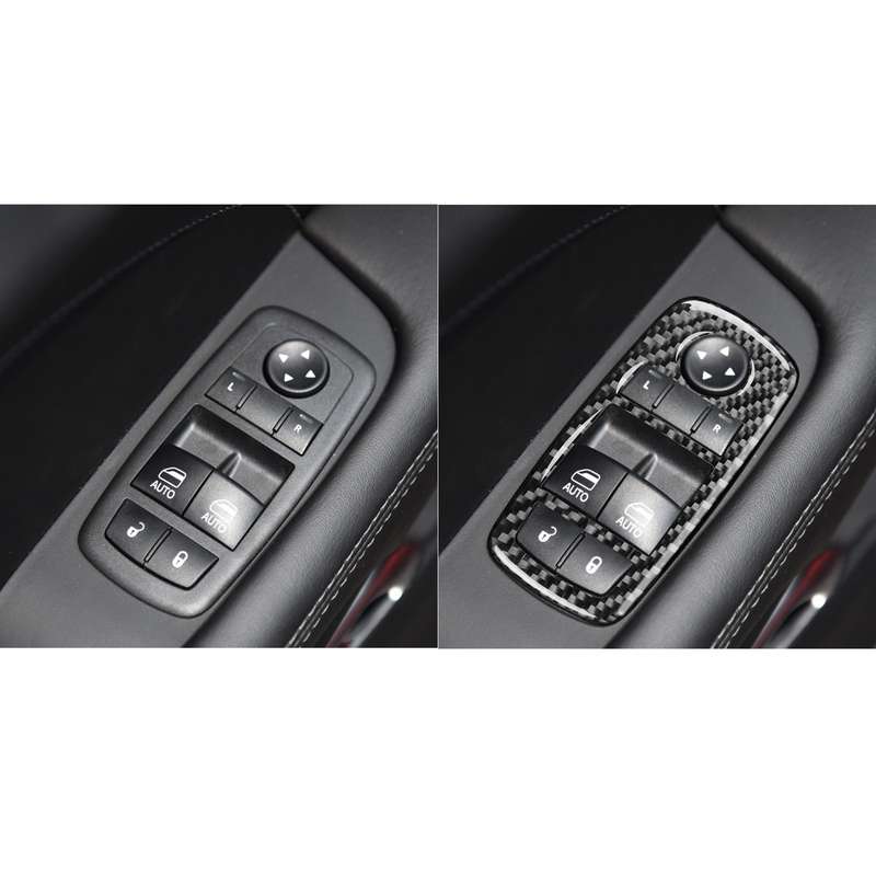Carbon Fiber Car Window Lift Button Decorative Sticker for Dodge Challenger 2015 to Now, Left Drivin