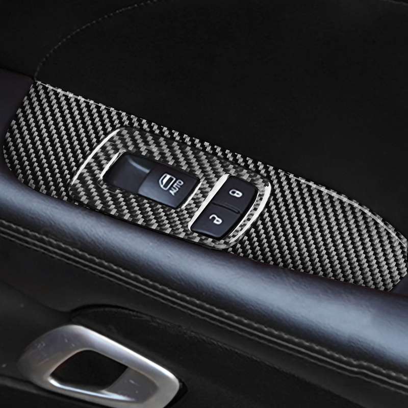 Carbon Fiber Car Window Lift Set Decorative Sticker for Dodge Challenger 2015 to Now, Left Driving