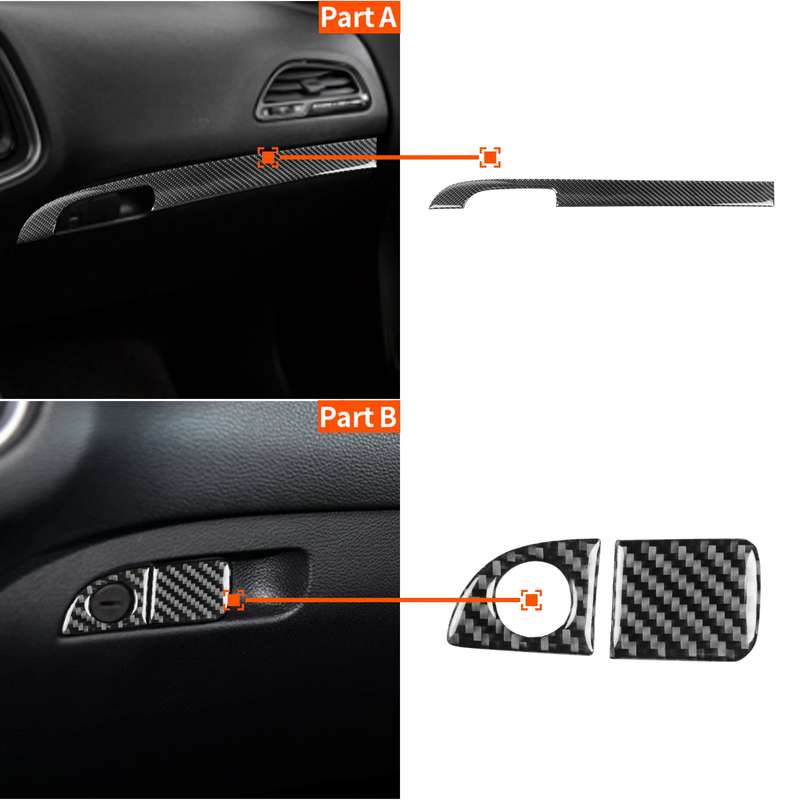 Carbon Fiber Car Co-pilot Storage Box Set Decorative Sticker for Dodge Challenger 2015 to Now, Left