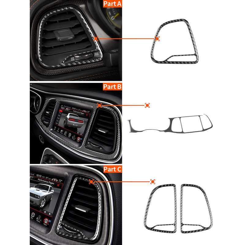 4 PCS / Set Carbon Fiber Car Central Control Instrument Set Decorative Sticker for Dodge Challenger