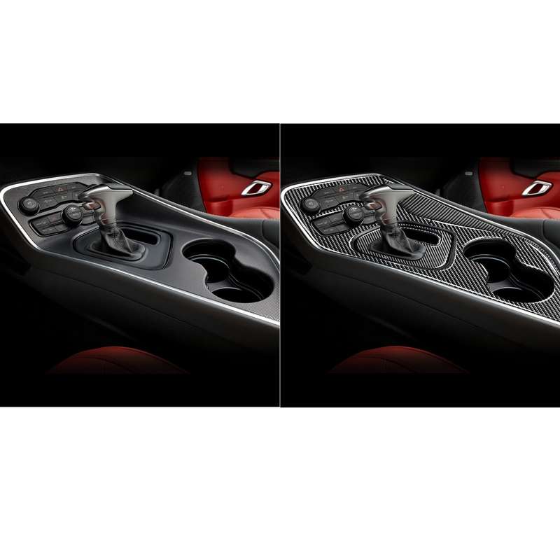 4 PCS / Set Carbon Fiber Car Central Control Gear Decorative Sticker for Dodge Challenger 2015 to No