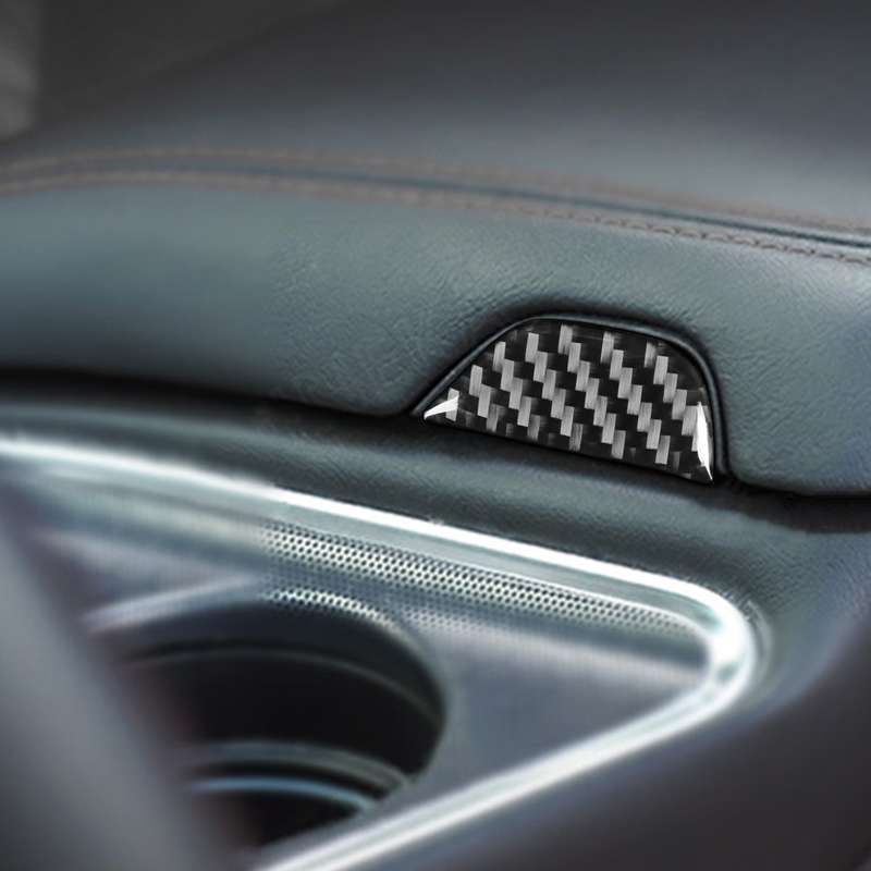 Carbon Fiber Car Central Control Armrest Storage Button Decorative Sticker for Dodge Challenger 2015