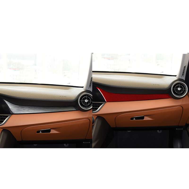 Carbon Fiber Car Dashboard Strip Decorative Sticker for Alfa Romeo Giulia 2017-2019,Left Drive (Red)