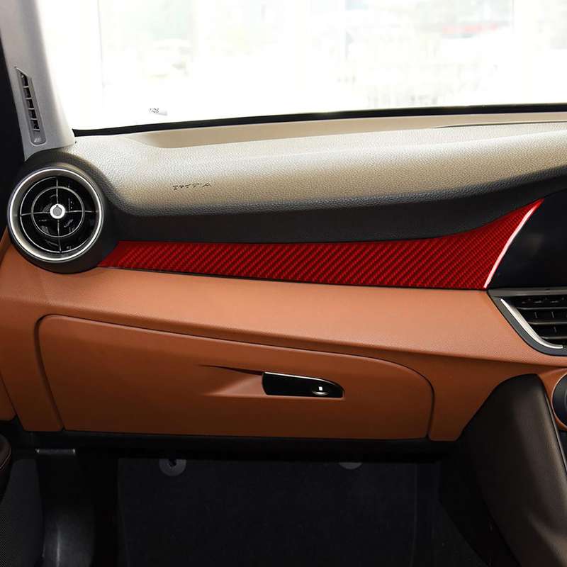 Carbon Fiber Car Dashboard Strip Decorative Sticker for Alfa Romeo Giulia 2017-2019,Right Drive (Red