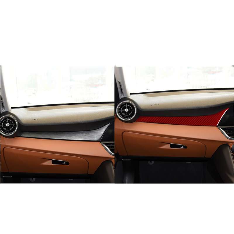 Carbon Fiber Car Dashboard Strip Decorative Sticker for Alfa Romeo Giulia 2017-2019,Right Drive (Red