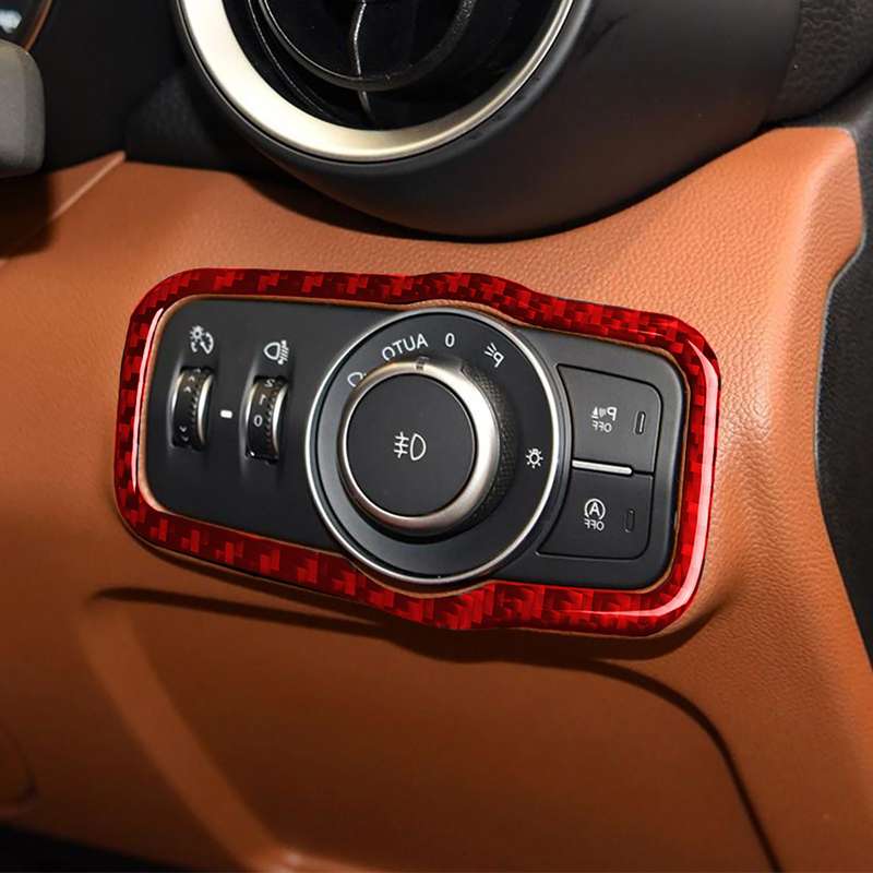 Carbon Fiber Car Headlight Switch Panel Decorative Sticker for Alfa Romeo Giulia 2017-2019,Right Dri