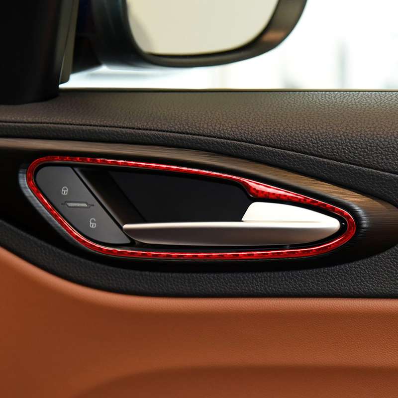 4 PCS / Set Carbon Fiber Car Inner Door Handle Frame Decorative Sticker for Alfa Romeo Giulia 2017-2