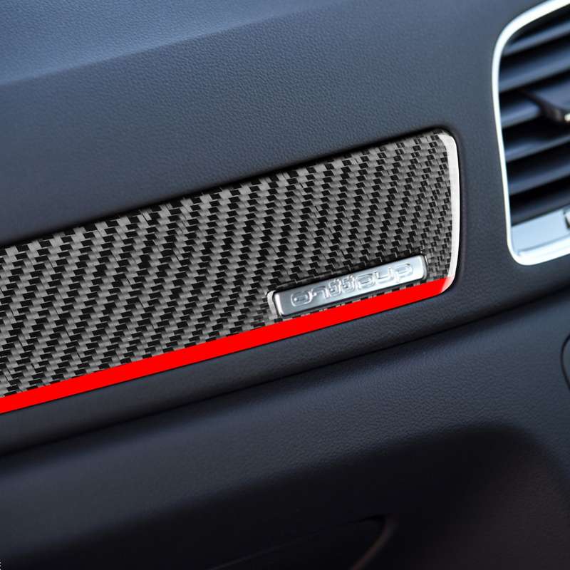 Carbon Fiber Car Co-pilot Trim Red Edge with Hole Decorative Sticker for Audi Q3 2013-2018,Right Dri