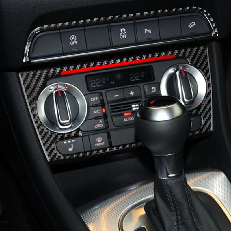 Carbon Fiber Car Air Conditioning Knob Frame Red Edge Decorative Sticker for Audi Q3 2013-2018,Left
