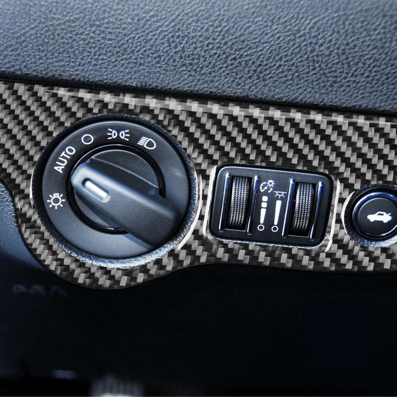 Carbon Fiber Car Headlight Switch Panel Decorative Sticker for Dodge Challenger 2015 to Now, Left Dr