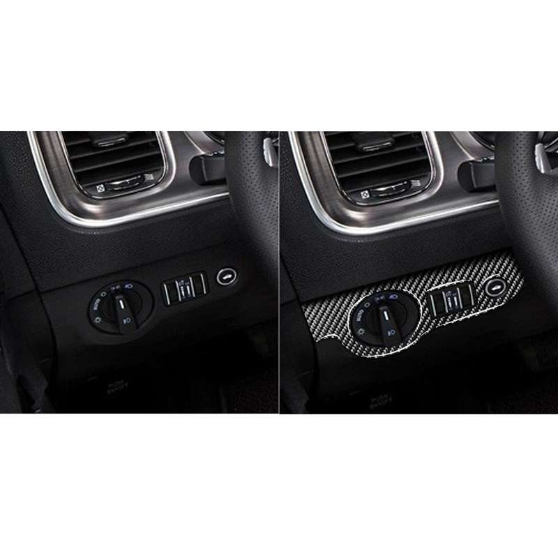 Carbon Fiber Car Headlight Switch Panel Decorative Sticker for Dodge Challenger 2015 to Now, Left Dr