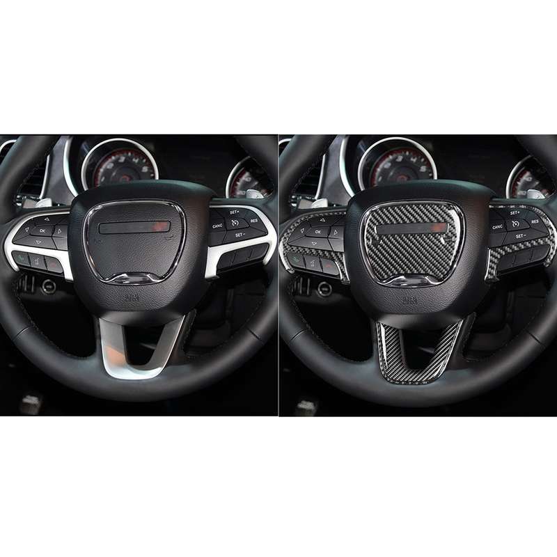 5 PCS / Set Carbon Fiber Car Steering Wheel Decorative Sticker for Dodge Challenger 2015 to Now, Lef