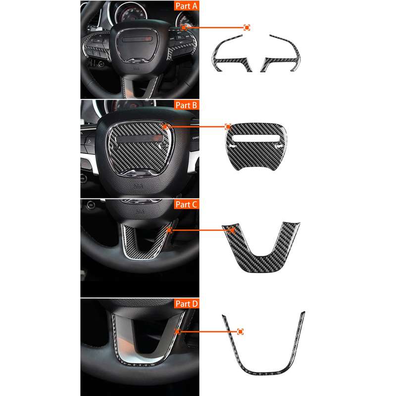 5 PCS / Set Carbon Fiber Car Steering Wheel Decorative Sticker for Dodge Challenger 2015 to Now, Lef