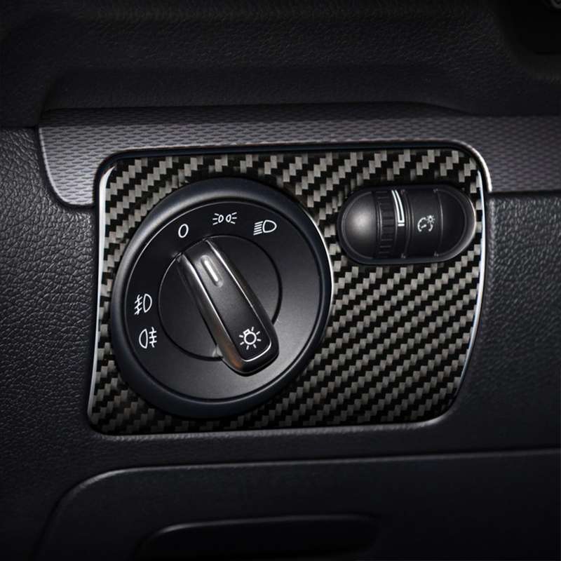 Carbon Fiber Car Headlight Switch Panel Decorative Sticker for Volkswagen Golf 6 2008-2012, Left Dri