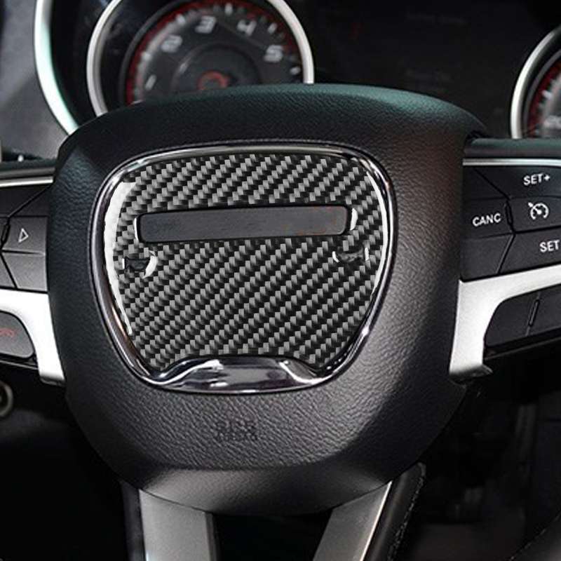 Carbon Fiber Car Steering Wheel Logo Decorative Sticker for Dodge Challenger 2015 to Now, Left Drivi