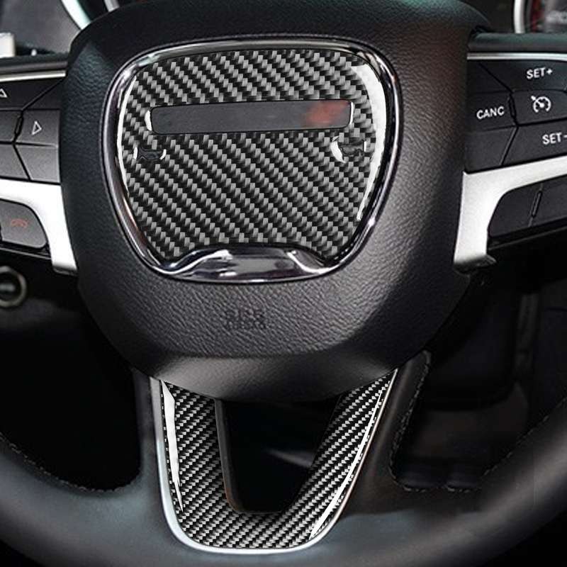 2 PCS / Set Carbon Fiber Car Steering Wheel Logo + Chin Decorative Sticker for Dodge Challenger 2015