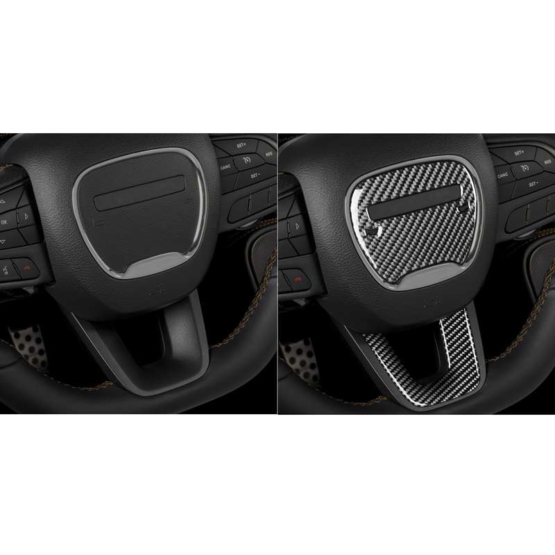 2 PCS / Set Carbon Fiber Car Steering Wheel Logo + Chin Decorative Sticker for Dodge Challenger 2015