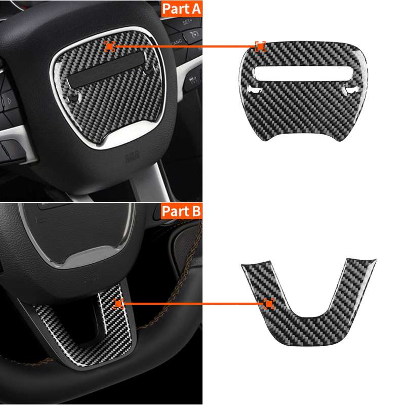 2 PCS / Set Carbon Fiber Car Steering Wheel Logo + Chin Decorative Sticker for Dodge Challenger 2015