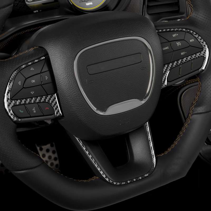 3 PCS / Set Carbon Fiber Car Steering Wheel Button Frame Decorative Sticker for Dodge Challenger 201