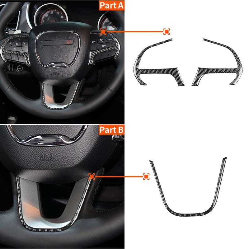 3 PCS / Set Carbon Fiber Car Steering Wheel Button Frame Decorative Sticker for Dodge Challenger 201