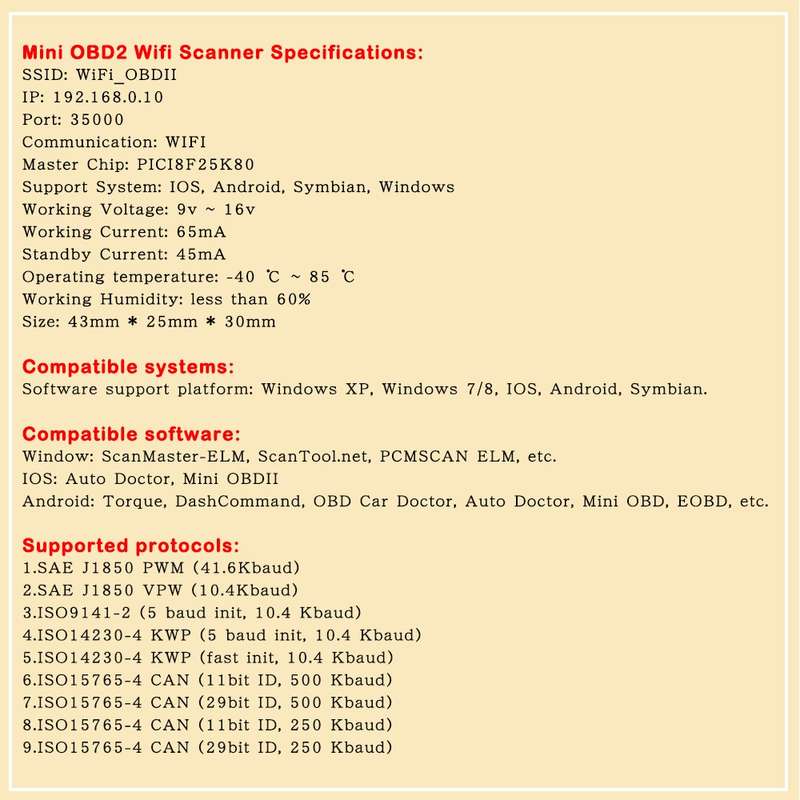 OBD2 WIFI Mini Car Detector Car Fault Diagnostic Tool