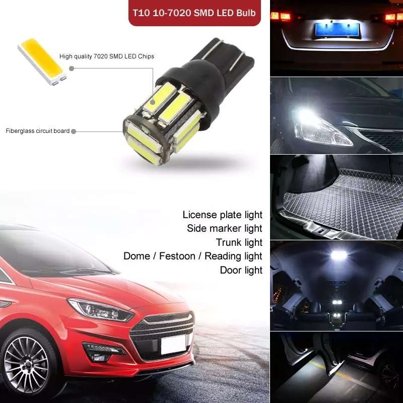 10pcs T10 DC12V / 0.96W / 0.08A Car Clearance Light 10LEDs SMD-7020 Lamp Beads (Blue Light)