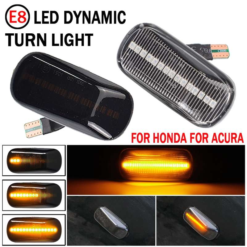 2pcs For Honda Civic 2001-2015 Car Dynamic LED Fender Side Light 34301-S5H-T02(Transparent Black)