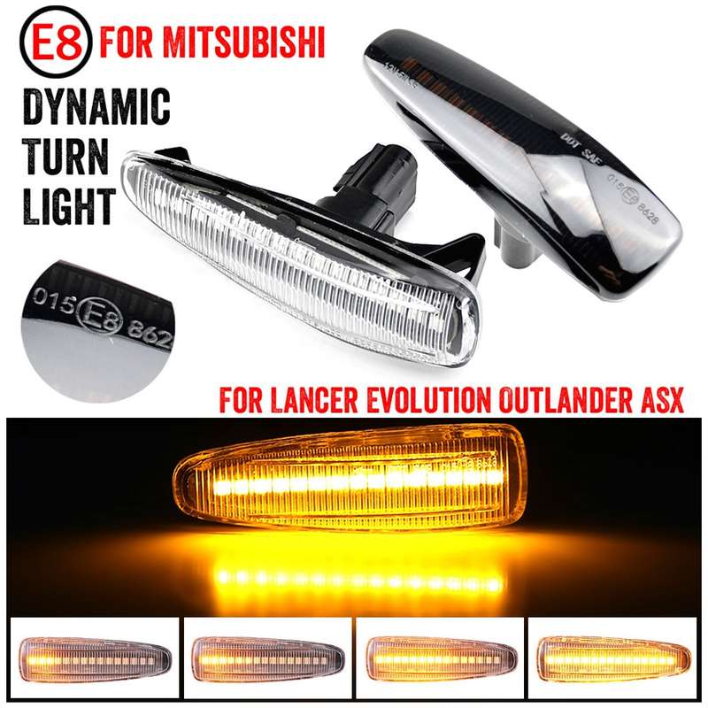 2pcs For Mitsubishi Lancer 2008-2018 Car Dynamic LED Fender Side Light (Transparent)