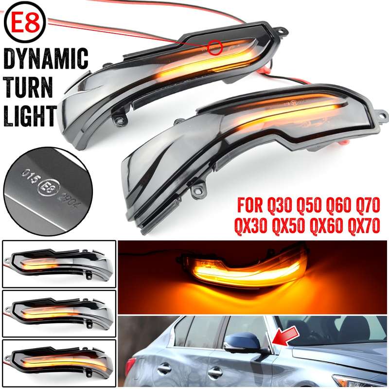 1 Pair For Infiniti Q30 2016-2019 Car Dynamic LED Turn Signal Light Rearview Mirror Flasher Water Bl
