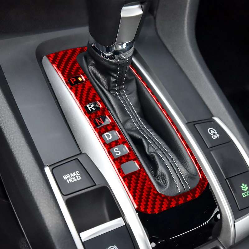 Car Carbon Fiber Gear Button Frame Decorative Sticker for Honda Tenth Generation Civic 2016-2019, Le