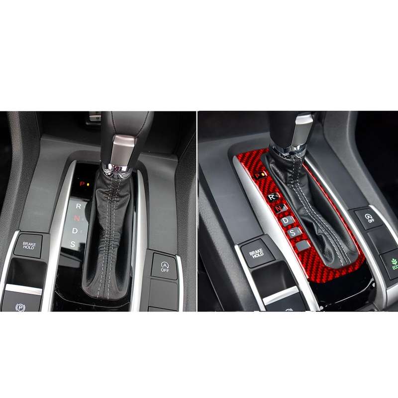 Car Carbon Fiber Gear Button Frame Decorative Sticker for Honda Tenth Generation Civic 2016-2019, Le