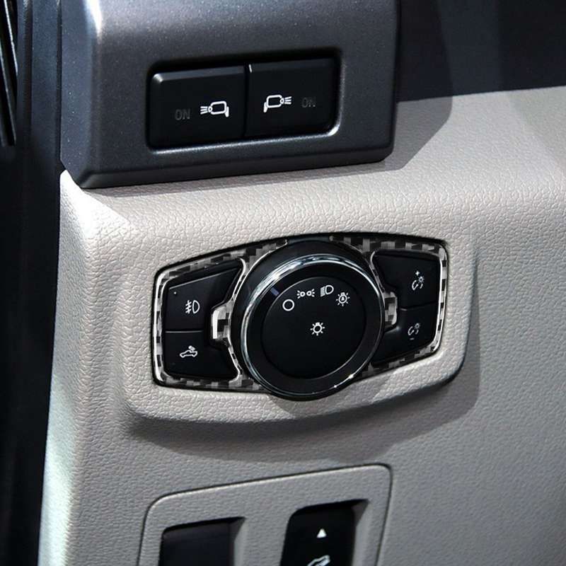 Car Carbon Fiber Headlight Switch Decorative Sticker for Ford F150 2017-2020, Left and Right Drive U