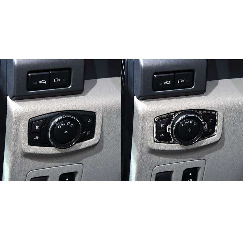 Car Carbon Fiber Headlight Switch Decorative Sticker for Ford F150 2017-2020, Left and Right Drive U